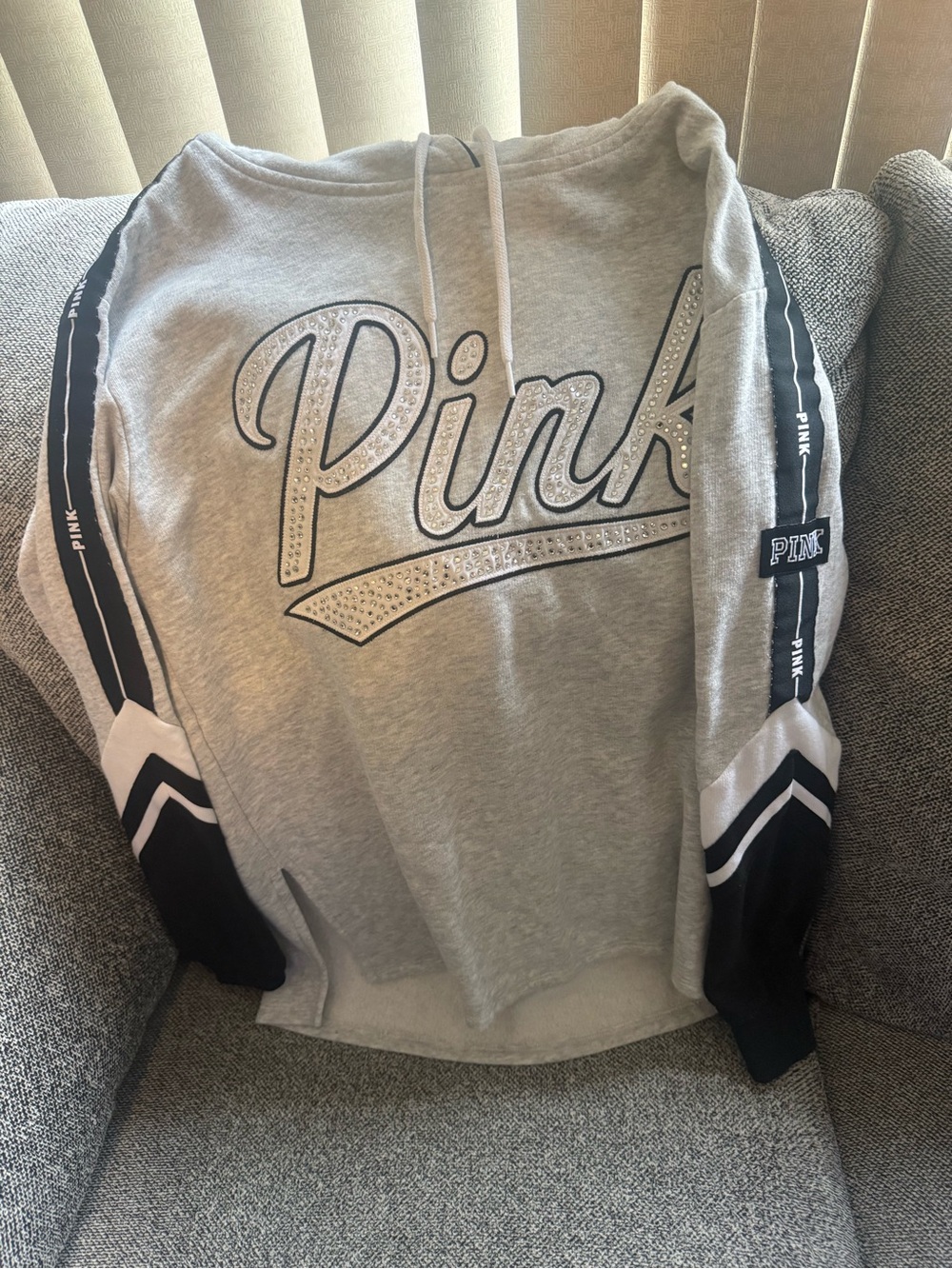 PINK Victoria's Secret Gray Fleece Hoodie with Black Trim